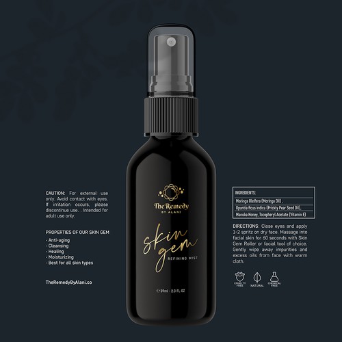 Skincare label with the title 'Skin Gem'