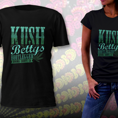 Green t-shirt with the title 'KUSH BETTYS'
