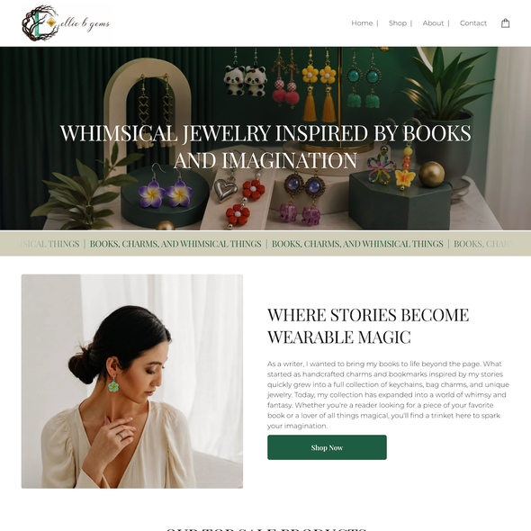 Ecommerce design with the title 'Ellie B Gems Redesign'