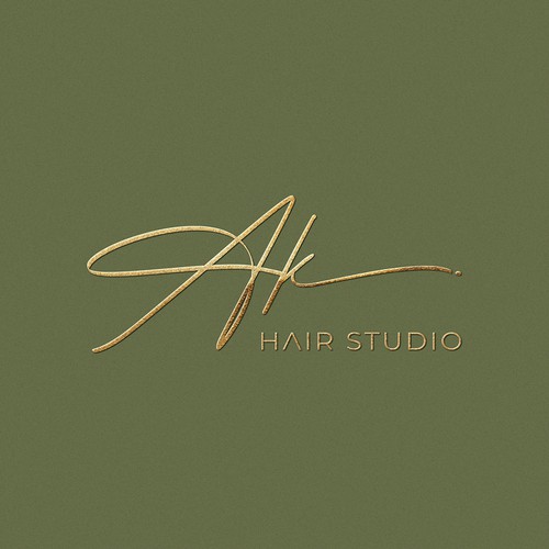 Hair salon logo with the title 'AK HAIR STUDIO'
