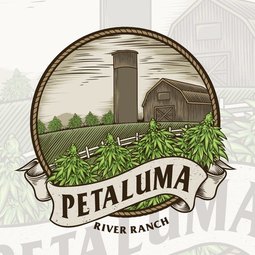 Farm illustration with the title 'Ranch label design'