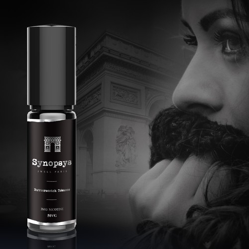 Black and white label with the title 'Premium Luxury & Classy Label Design for 'Synopsys' Paris'