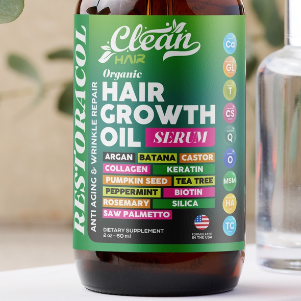 Natural packaging with the title 'Hair Growth Oil'