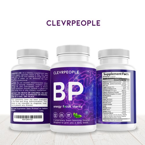 Pharmaceutical label with the title 'Design a modern minimalist nutritional supplement package label'