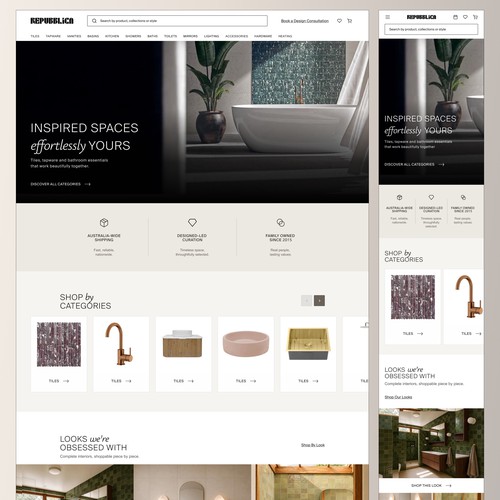 Marketplace website with the title 'Design concept for home furnishing store'