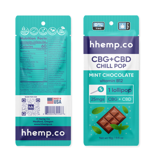 Cannabis packaging with the title 'Packaging design for hemp lollipop'