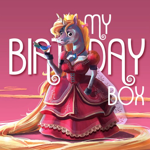 Birthday design with the title 'Unicorn birthday box'
