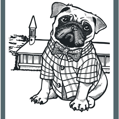 Pencil artwork with the title 'Fashion dog for pet apparel brand'