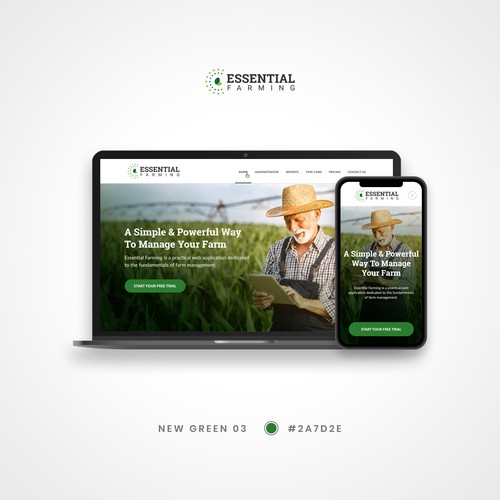 Agriculture website with the title 'Homepage Design For Essential Farming'