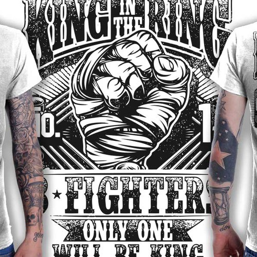 Fight design with the title 'Create a t-shirt for the King in the Ring 8 Man Elimination Fight Event'