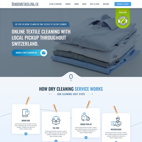 Clothing website with the title 'Layout design for Hemdenreinigung'