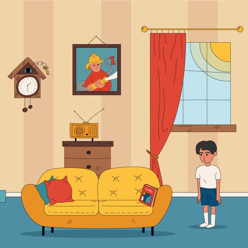 Room design with the title 'Graphic Illustration Design For A Living Room'