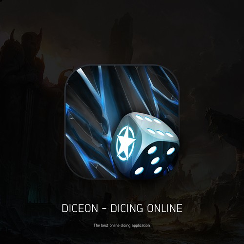 Pure design with the title 'Diceon iOS App Icon (Dicing Online)'