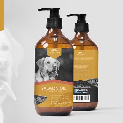 Animal label with the title 'Golden trail Salmon oil '