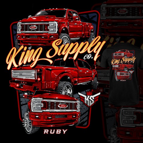 Illustrated t-shirt with the title 'Ruby - King Supply Co T-Shirt Design'