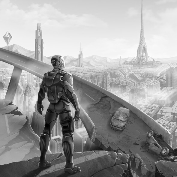 Future illustration with the title 'Post Apocalyptic Scene'