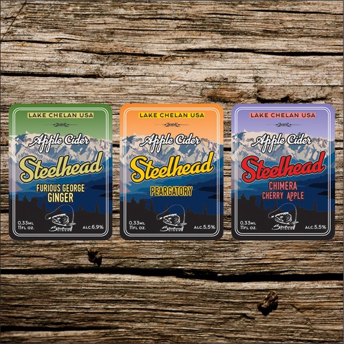 Apple cider label with the title 'steelhead apple cider'
