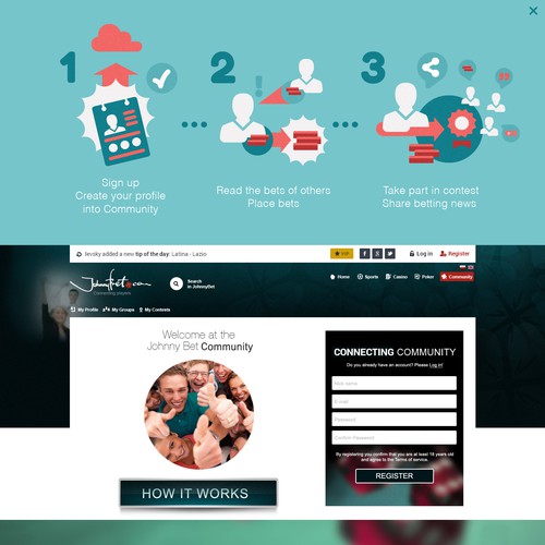 HTML5 website with the title 'WebDesign :: JohnnyBet / Community :: Poland'