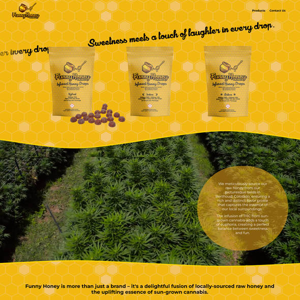 Marijuana design with the title 'A Blissful Site for Funny Honey's Sun-Grown Cannabis Edibles'