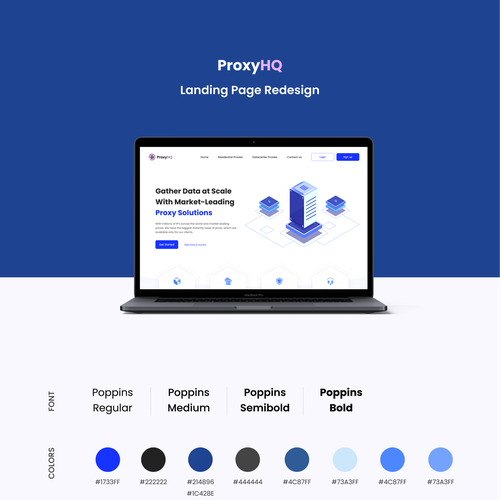 VPN design with the title 'ProxyHQ Landing Page'