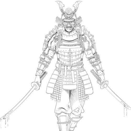 Black and white artwork with the title 'Samurai'