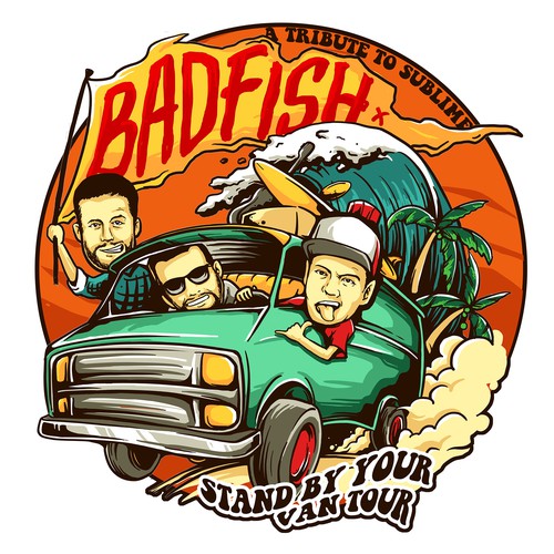 Beach artwork with the title 'badfish van tour'