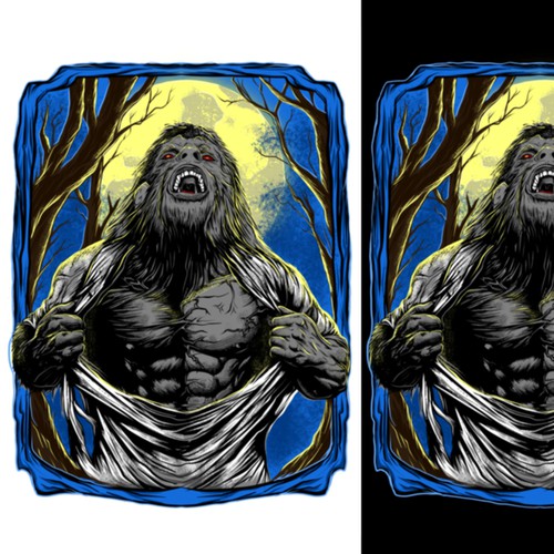 Horror artwork with the title 'Werewolf t-shirt design'