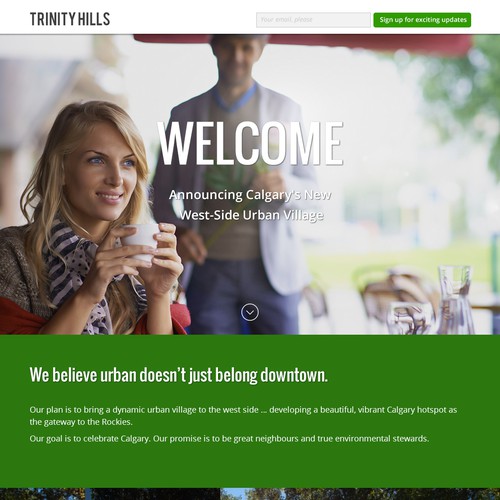 Parallax design with the title 'Trinity Hills Landing Page'