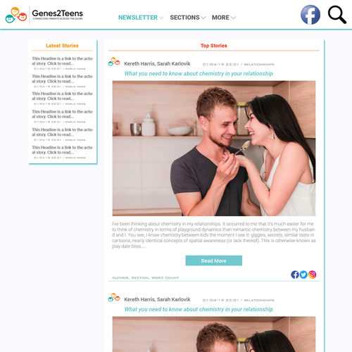 Blog website with the title 'Contest entry for Genes2Teens'
