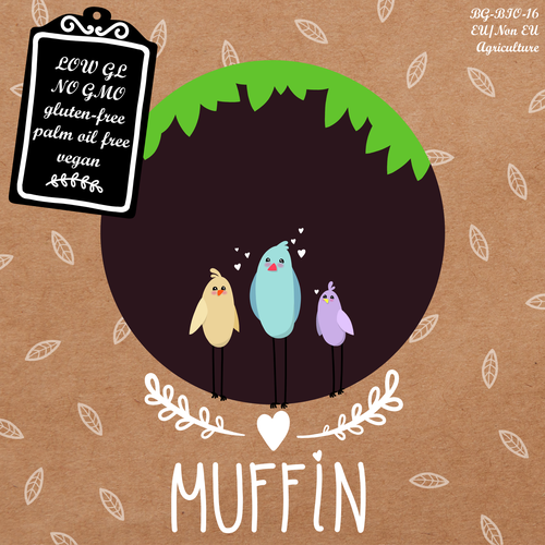 Muffin design with the title 'Design for package of a new healthy muffin'