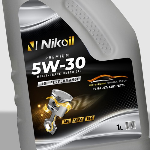 Creative label with the title 'Nikoil Oil Packaging Alt 2'