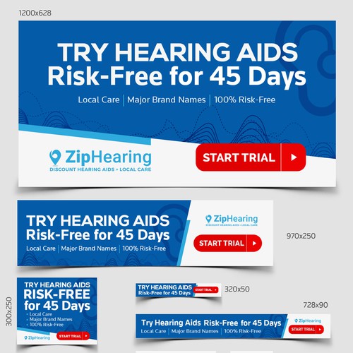White and blue design with the title 'Banner Ads for Zip hearing'