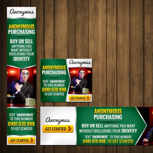 Google Ads design with the title 'Banner ads for an anonymous service'