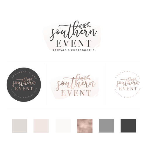 Rose gold logo with the title 'Event Rental Company/PhotoBooth needs sleek and elegant design!'