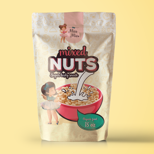 Paper bag packaging with the title 'Design package of muesli'