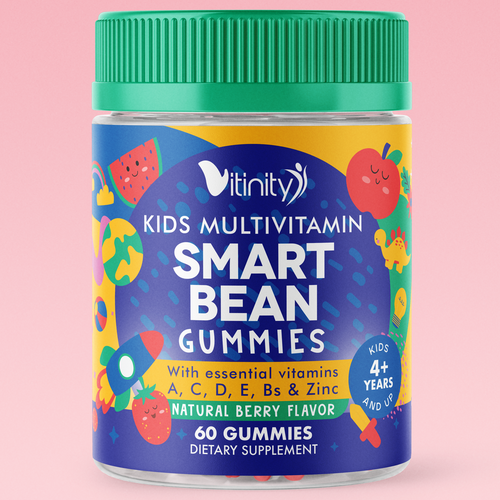 Vitamin label with the title 'Kids Multivitamin Gummies'