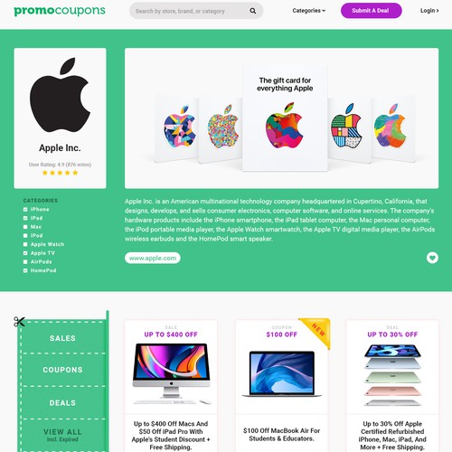 Green website with the title 'Website For Finding Coupons And Deals Online'