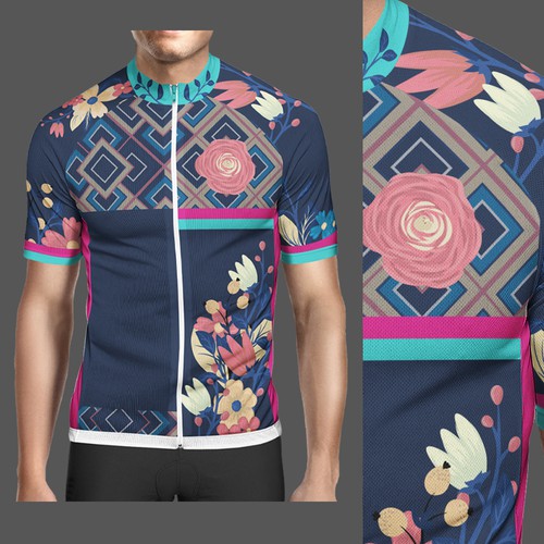 Bike t-shirt with the title 'Floral Cycling Jersey'