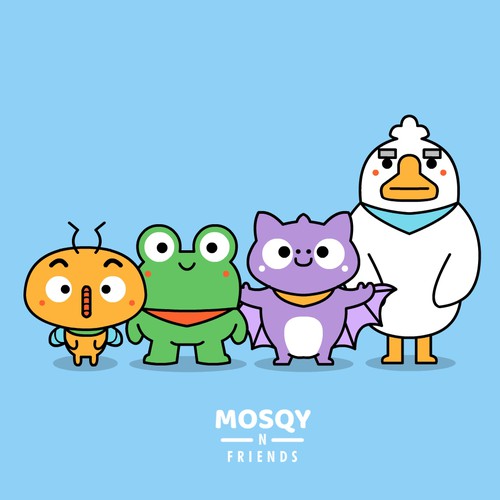 Bat design with the title 'Mosqy n Friends mascot design.'