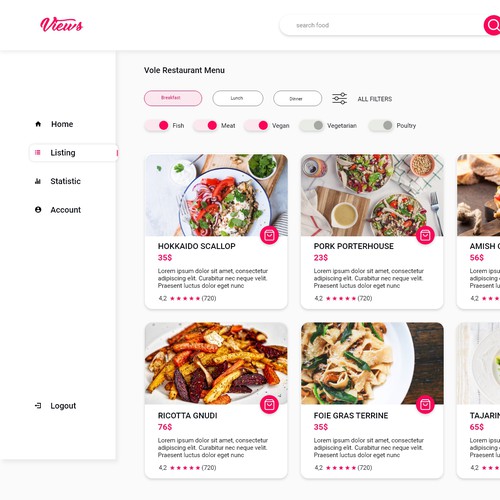 Interactive website with the title 'Restaurant Dashboard'