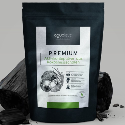 Cosmetics label with the title 'Charcoal powder packaging'