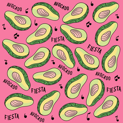 Pattern design artwork with the title 'Avocado Fiesta Pattern Design'