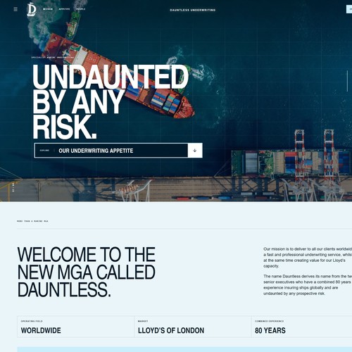 Website with the title 'Marine Insurance landing page'