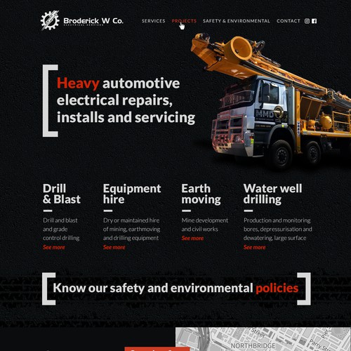 Construction website with the title 'Heavy Machines Webdesign'