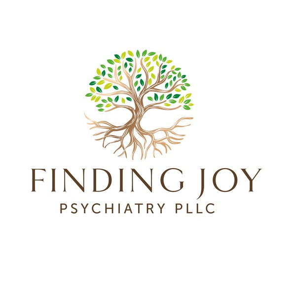 Tree of life design with the title 'Finding Joy Psychiatry'