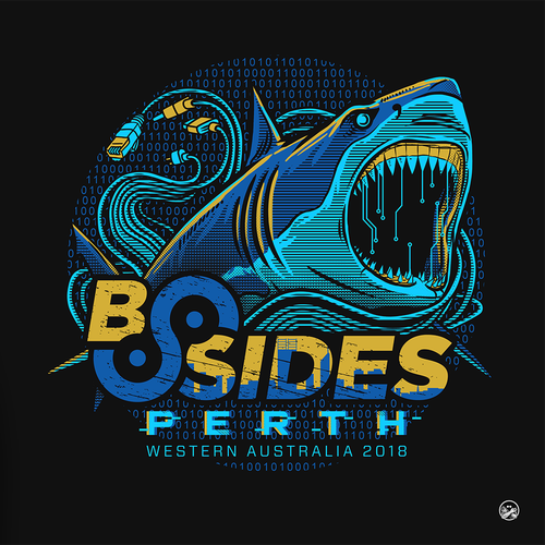 Shark design with the title 't-shirt for BSIDES PERTH'