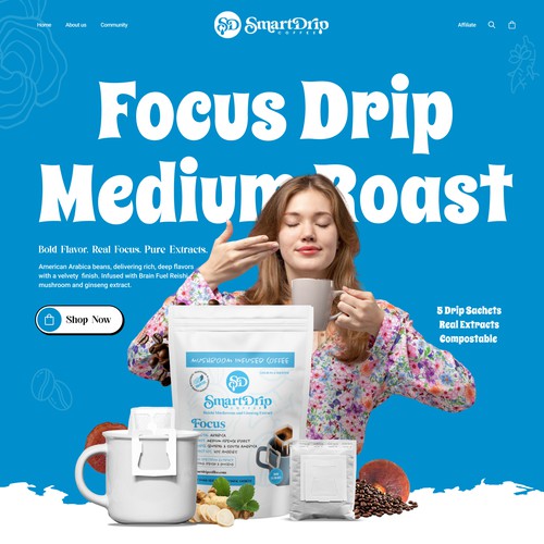 Shopify design with the title 'Shopify Website Design for Smart Drip Coffee '