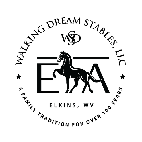 Horse riding logo with the title 'Walking Dream Stables, LLC'