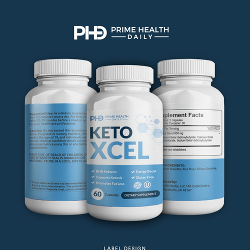 Blue label with the title 'Keto supplement needs a powerful bottle label'