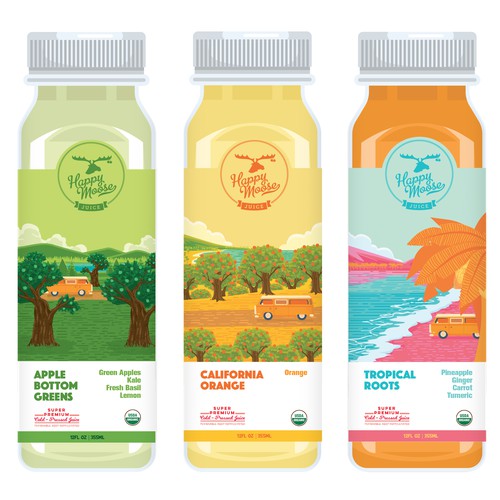 Juice label with the title 'Redesign Happy Moose Juice Bottle'